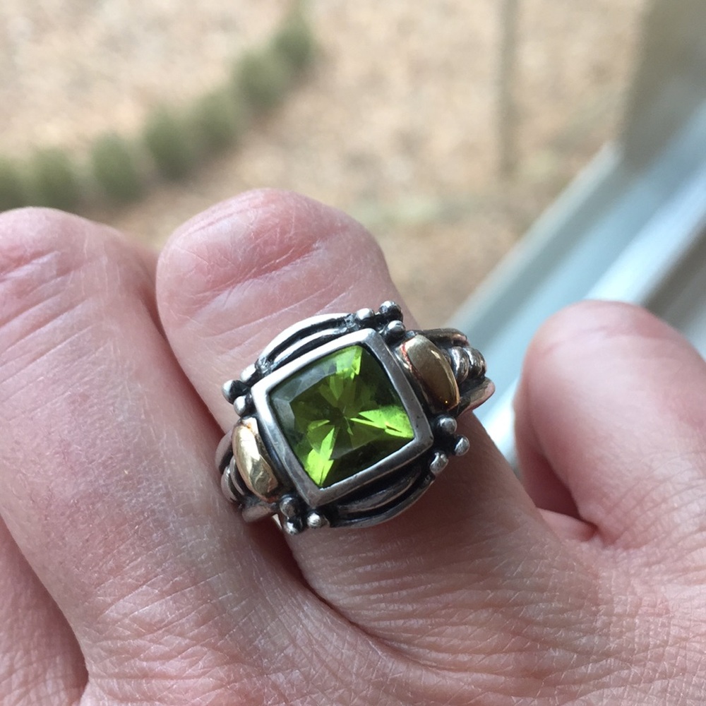 Sterling Silver And Solid 14k Peridot Ring - image 1